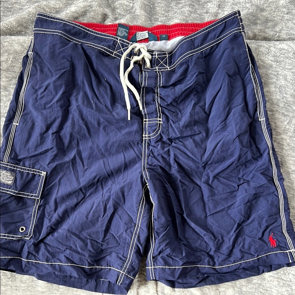 Polo by Ralph Lauren Blue and Red Board Shorts with Nautical Design